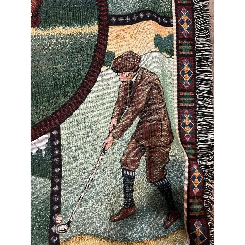 Vintage 1997 American Weavers Golf Tapestry Throw Blanket 5x4 USA Golfers